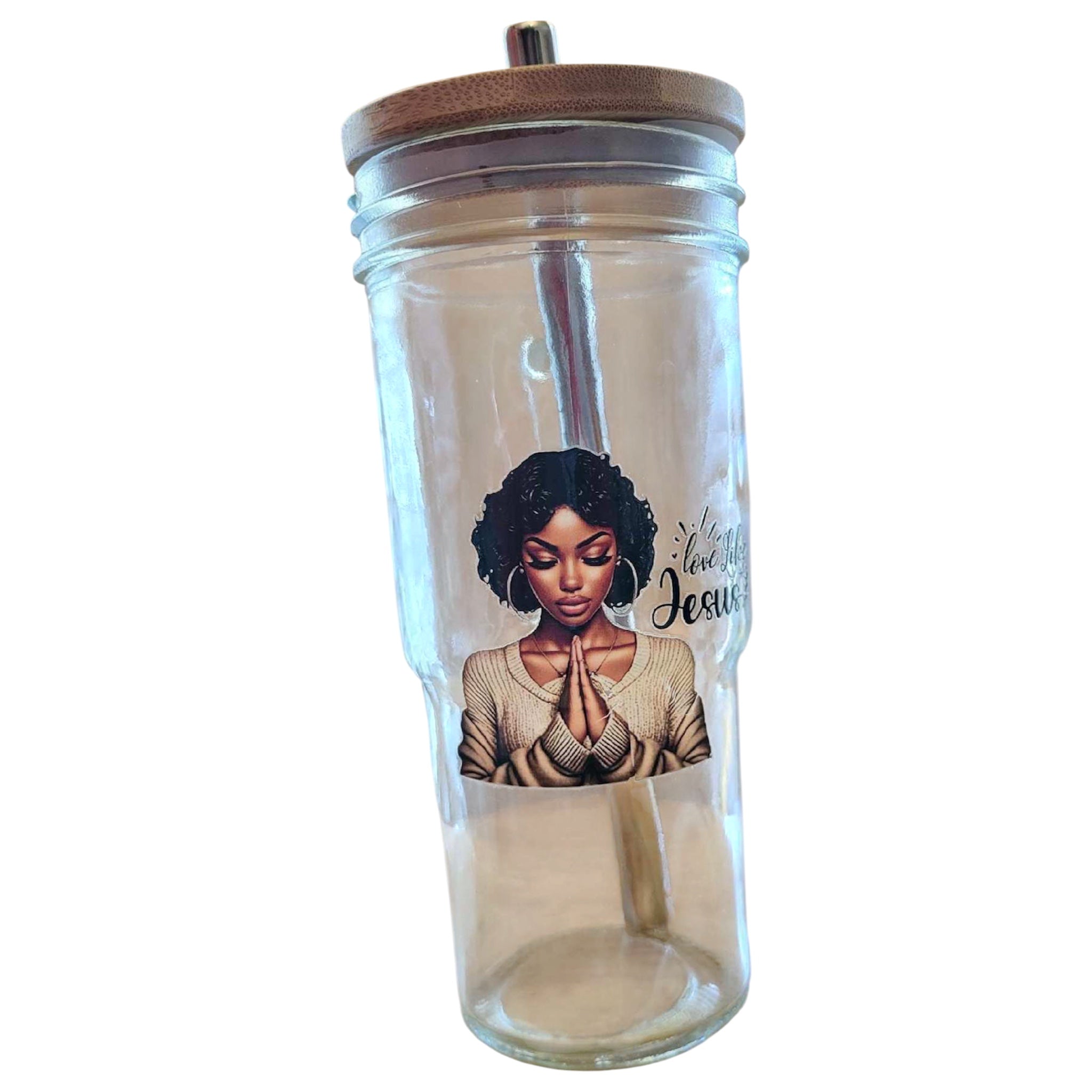 Inspired Sips 24oz Glass Tumbler with Bamboo Lid