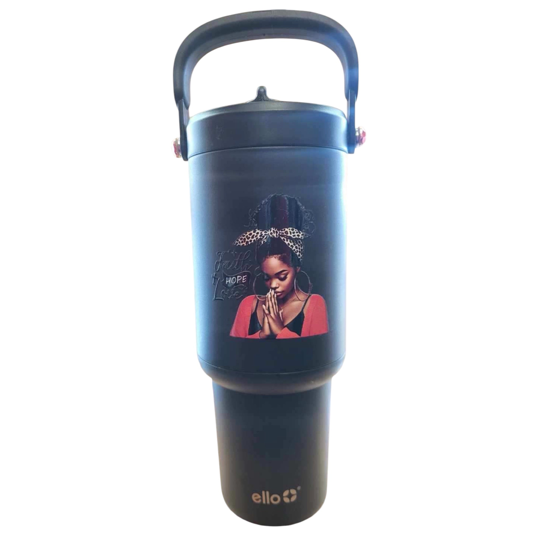 Black Faith Flow 30oz Tumbler with Handle & Retractable Straw