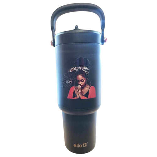 Black Faith Flow 30oz Tumbler with Handle & Retractable Straw