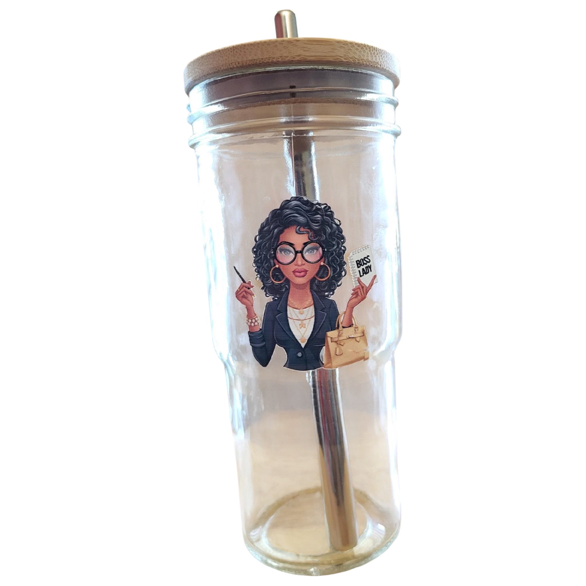 Inspired Sips 24oz Glass Tumbler with Bamboo Lid
