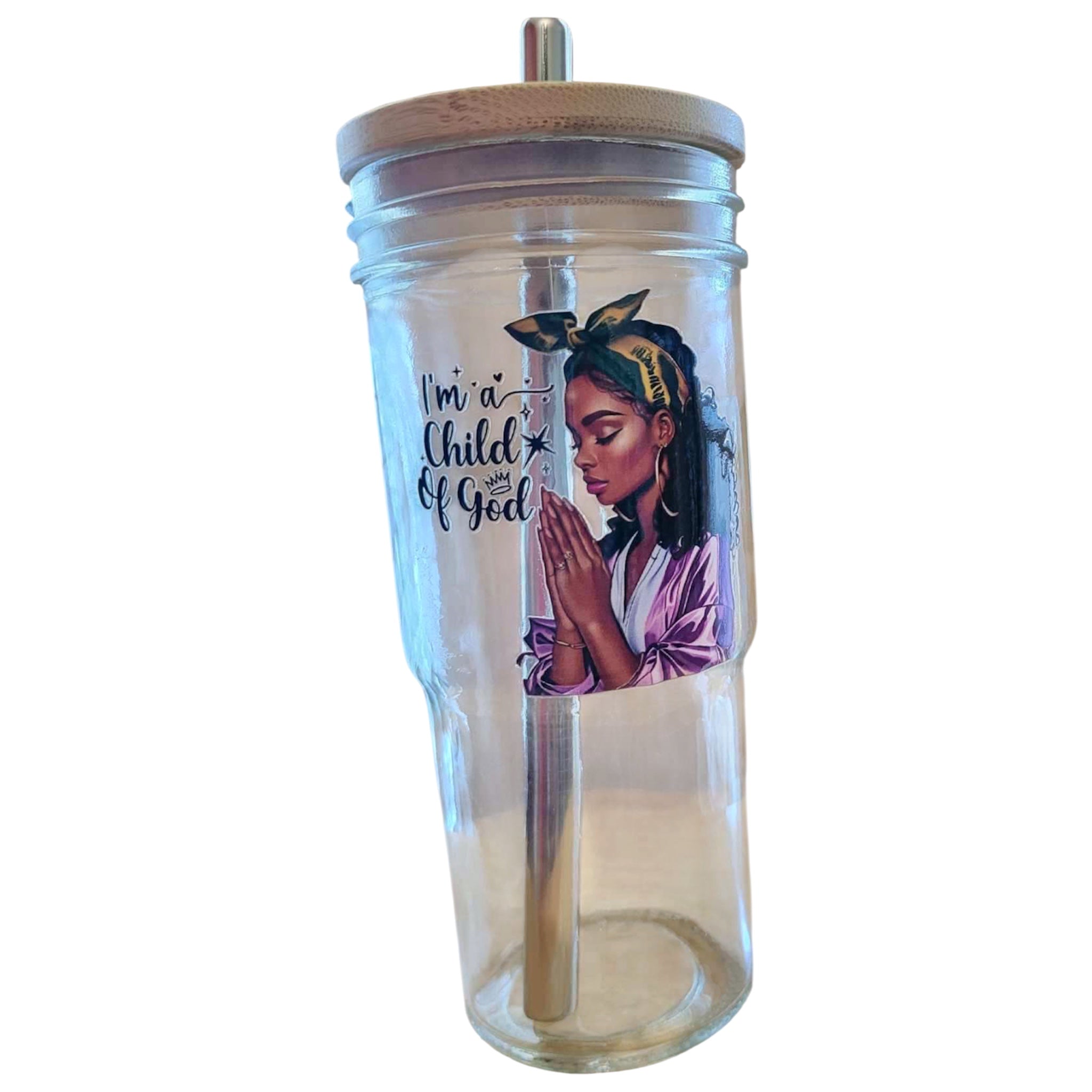 Inspired Sips 24oz Glass Tumbler with Bamboo Lid